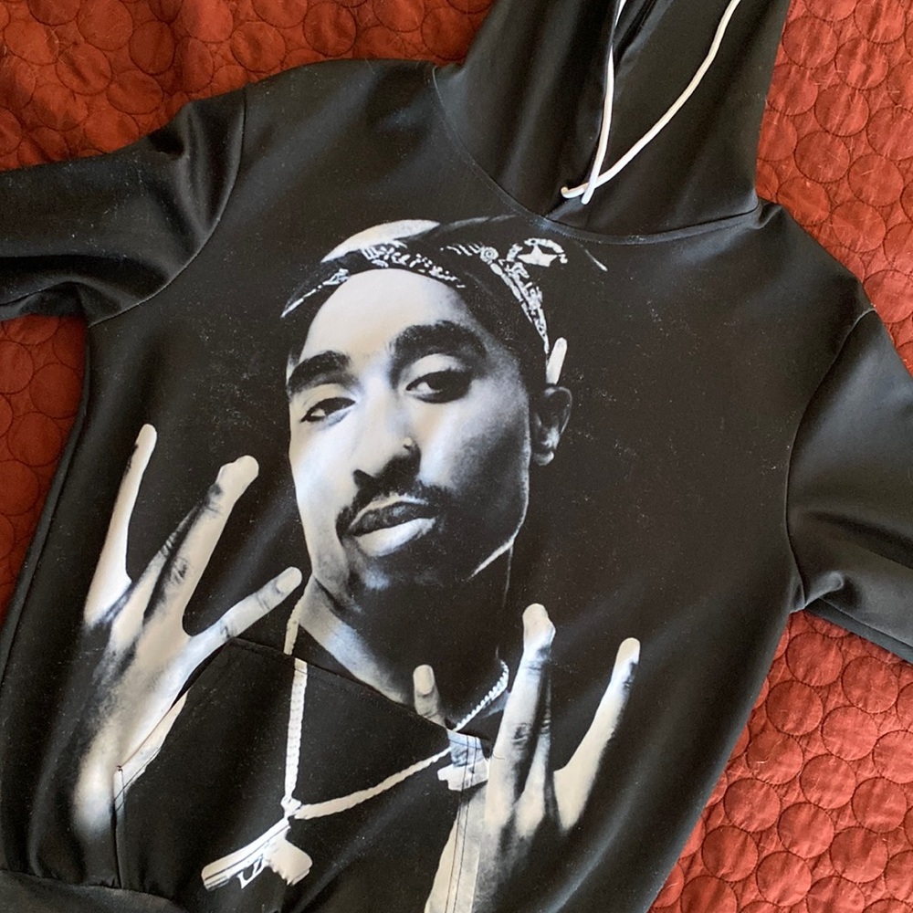 Black men’s medium hoodie. Shows some wear and piling.